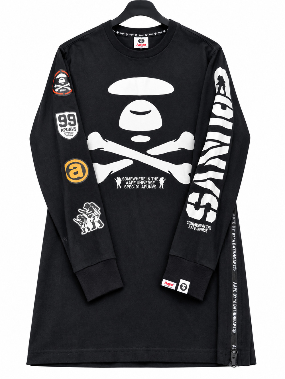 AAPE By A Bathing Ape Universe Long Sleeve Graphic Tee Shirt Dress Black Size S
